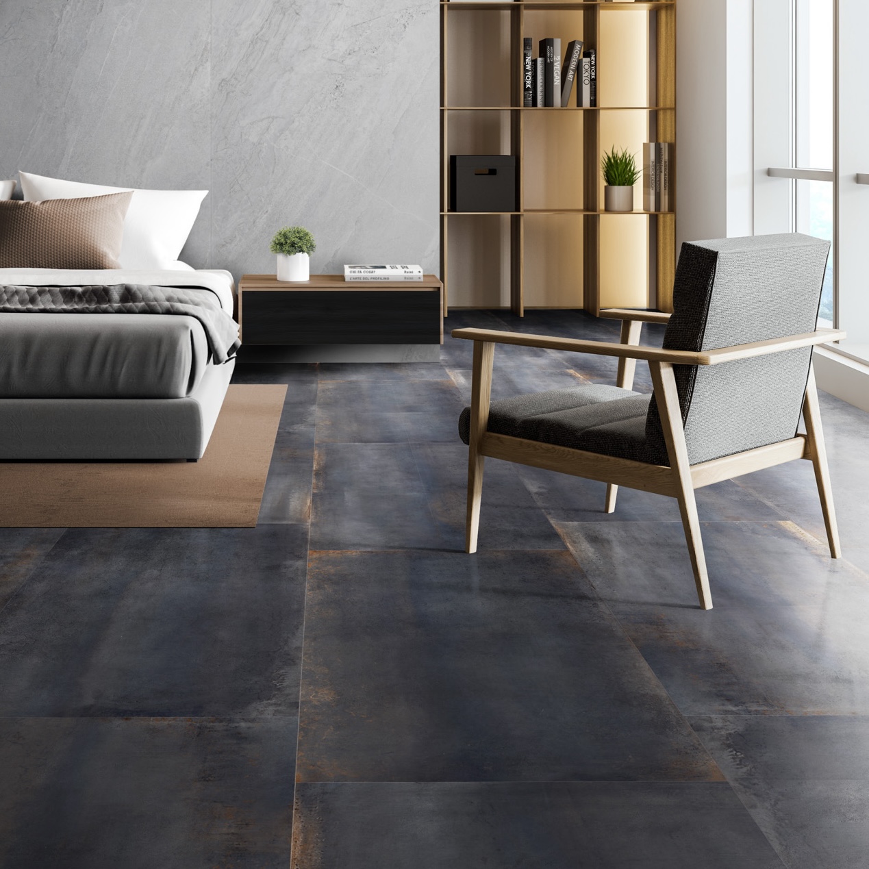 Carrelage Porcelaine Effet Ciment Métal Noir 60X60 - Eopm631