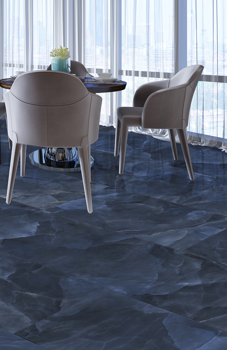 Carrelage Porcelaine Effet Marbre Onyx Bleu Poli 120X120 - Eoxb858