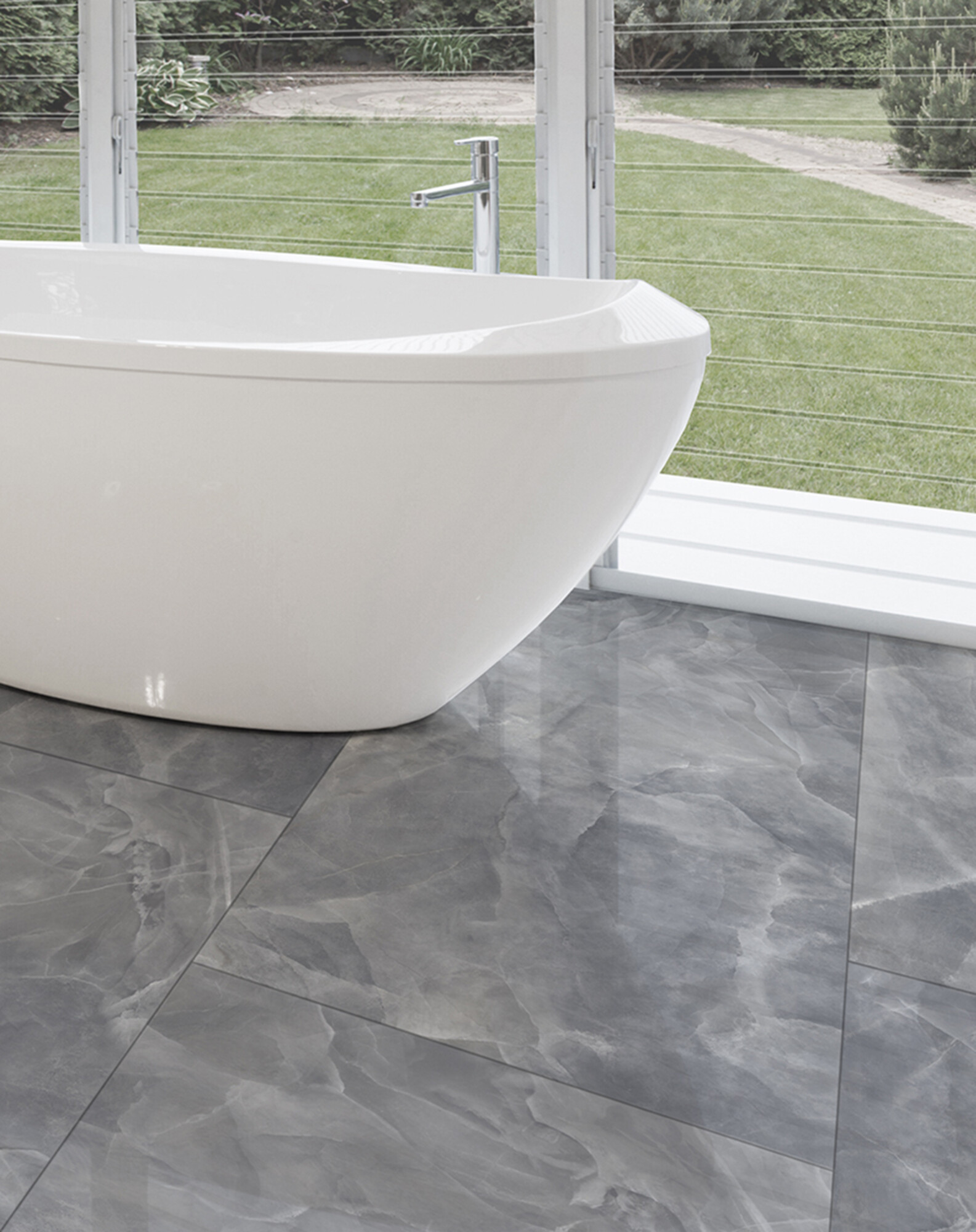 Carreau de porcelaine effet marbre gris onyx poli 120X120 - Eoxg856