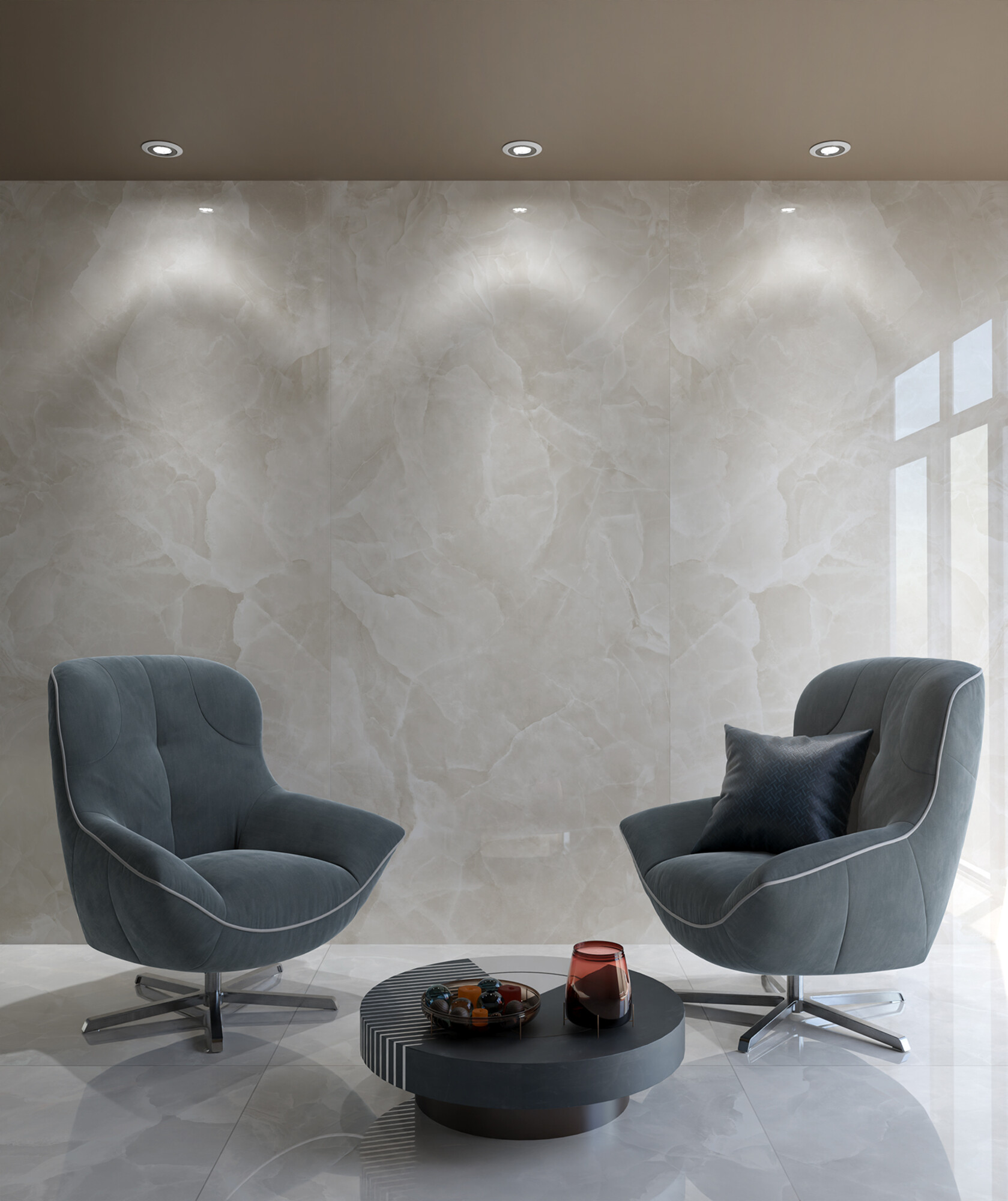 Carrelage Porcelaine Effet Marbre Onyx Beige Poli 120X120 - Eoxi855