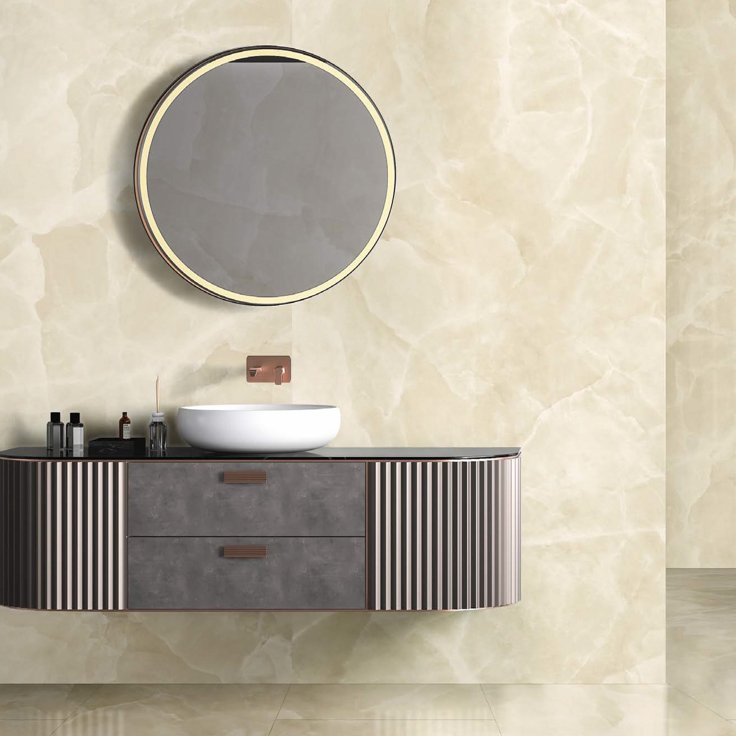 Carrelage Porcelaine Effet Marbre Onyx Beige Poli 60X120 - Eoxi128