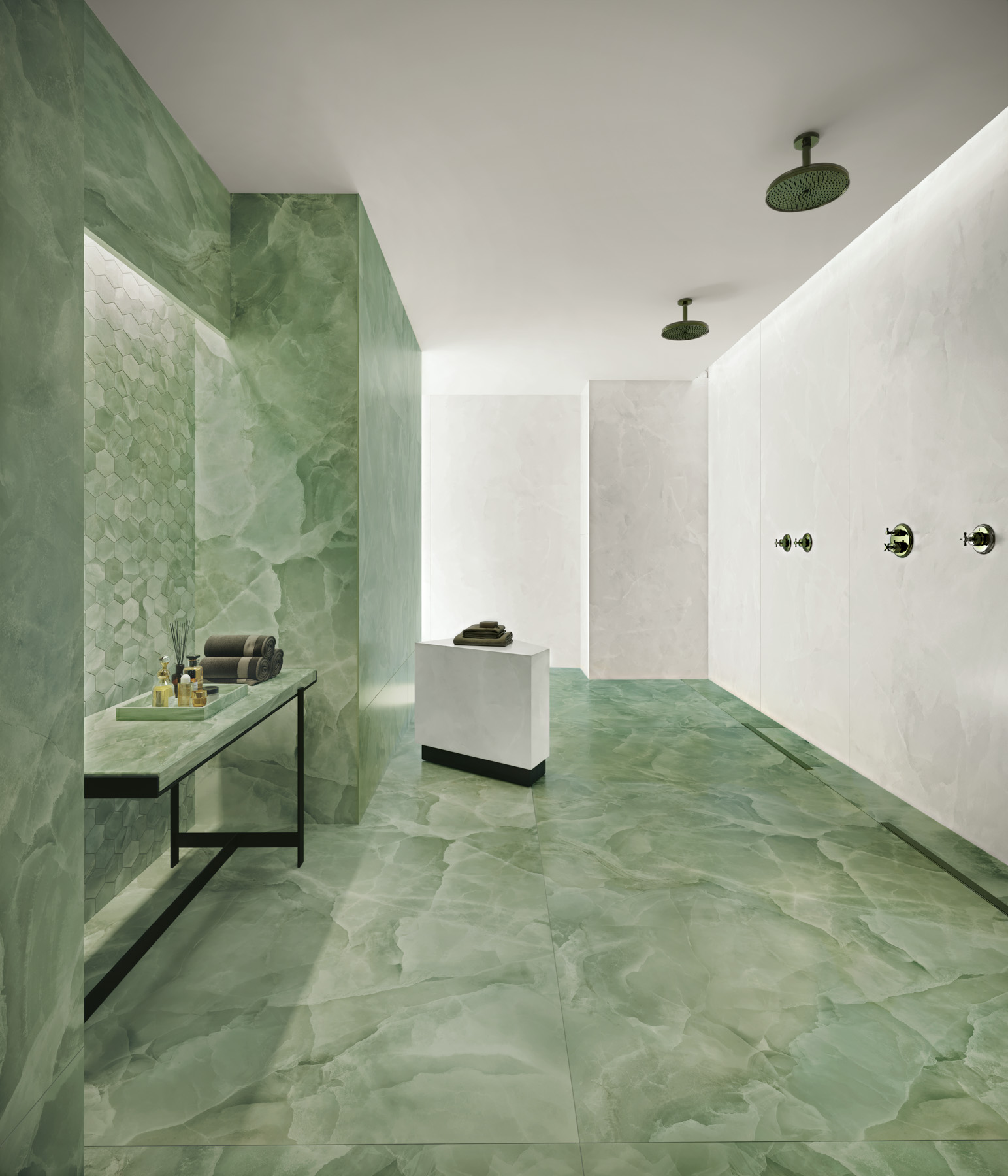 Carrelage Porcelaine Effet Marbre Jade Onyx Vert Poli 120X120 - Eoxj857