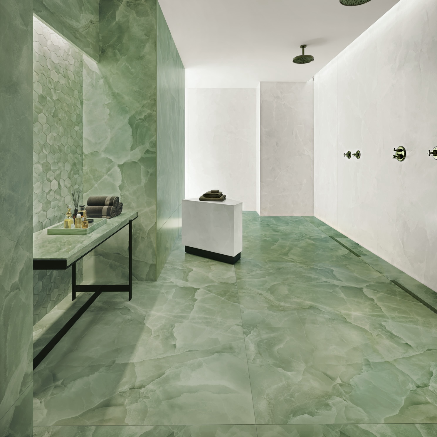 Carreau de porcelaine effet marbre vert onyx jade poli 30X60 - Eoxj873