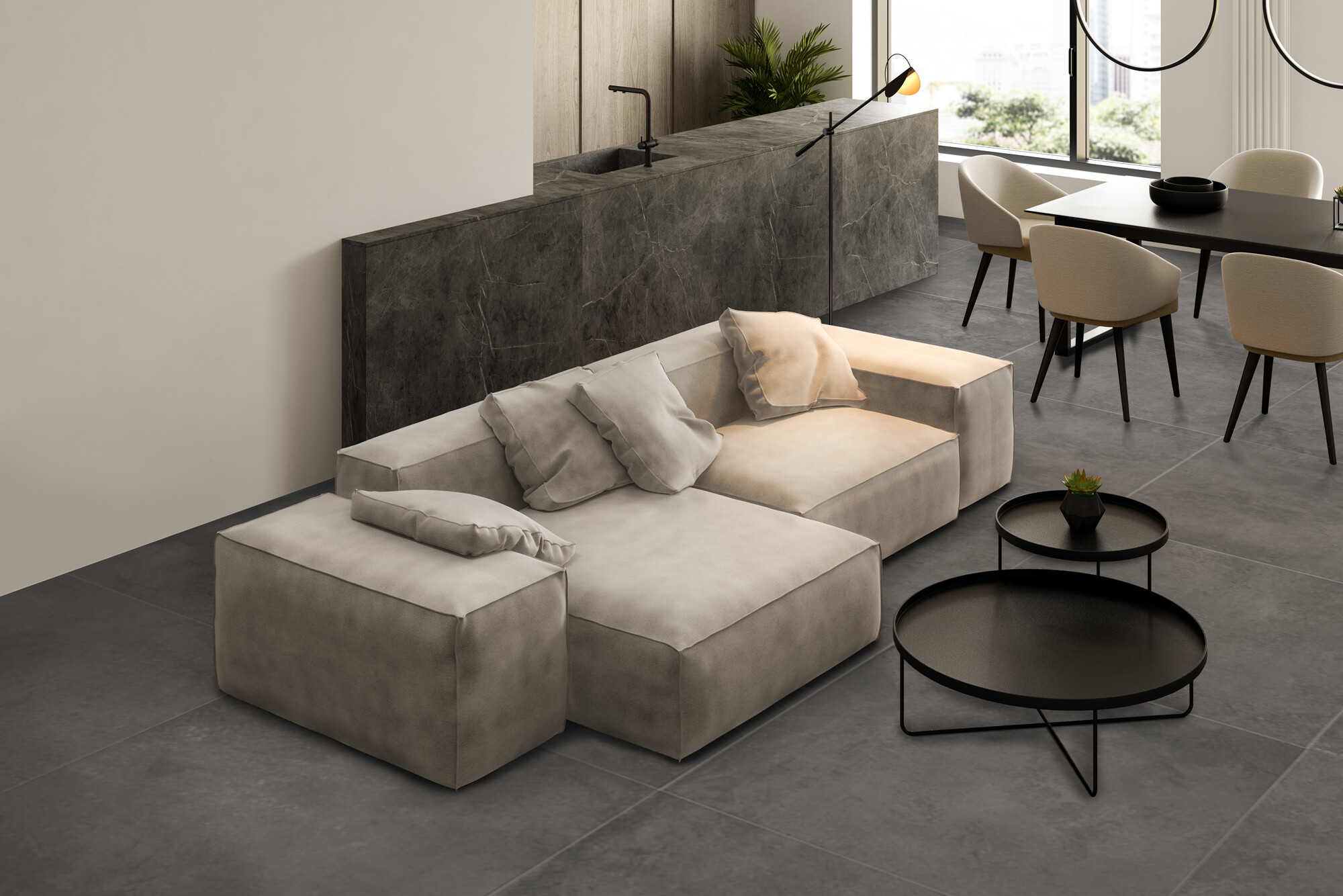 Carrelage Porcelaine Effet Béton Ciré Anthracite 80X80 - Epae667