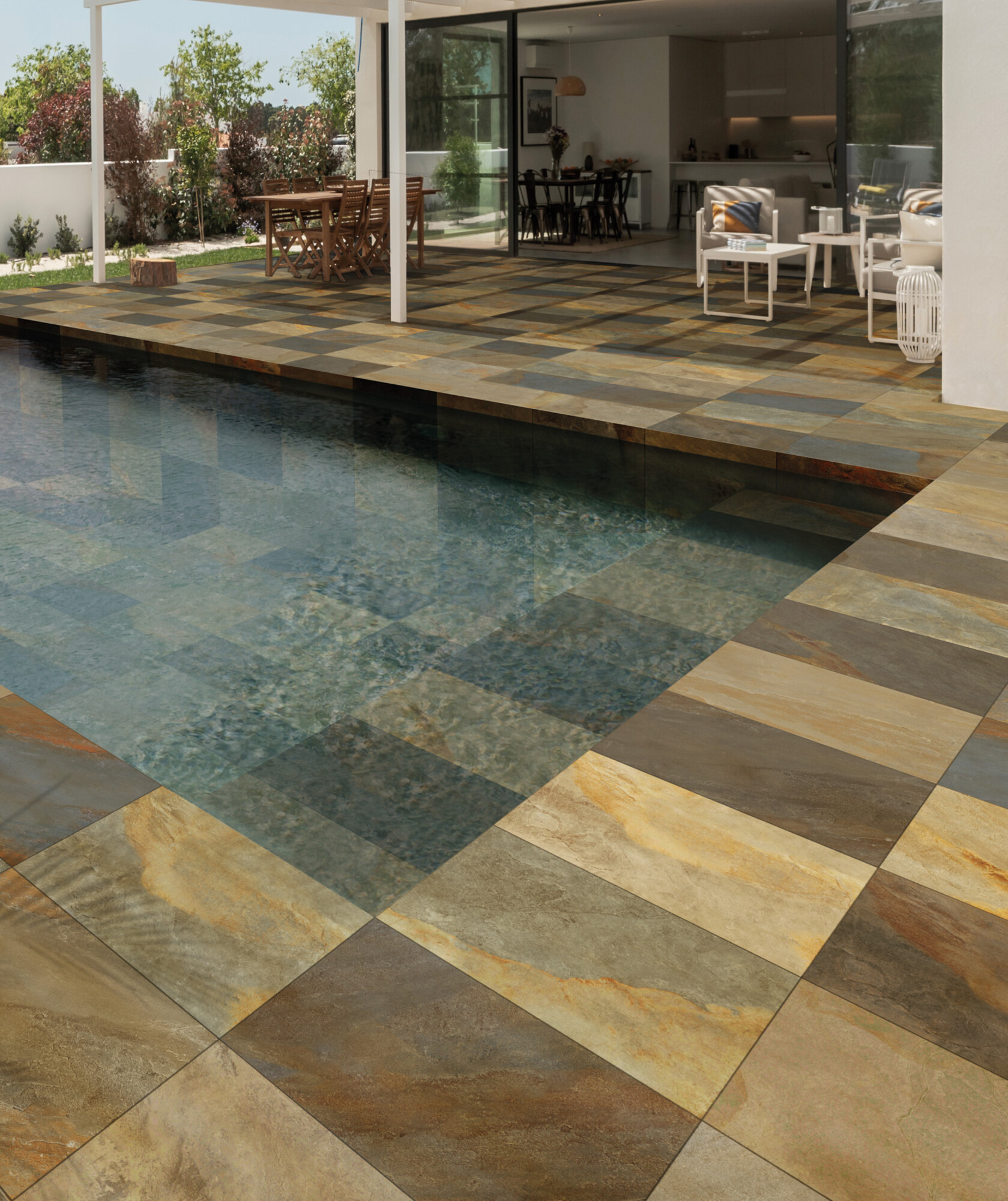 Carrelage Porcelaine Antidérapant Effet Pierre Ardoise Multicolore 60X120 - Epeb1147