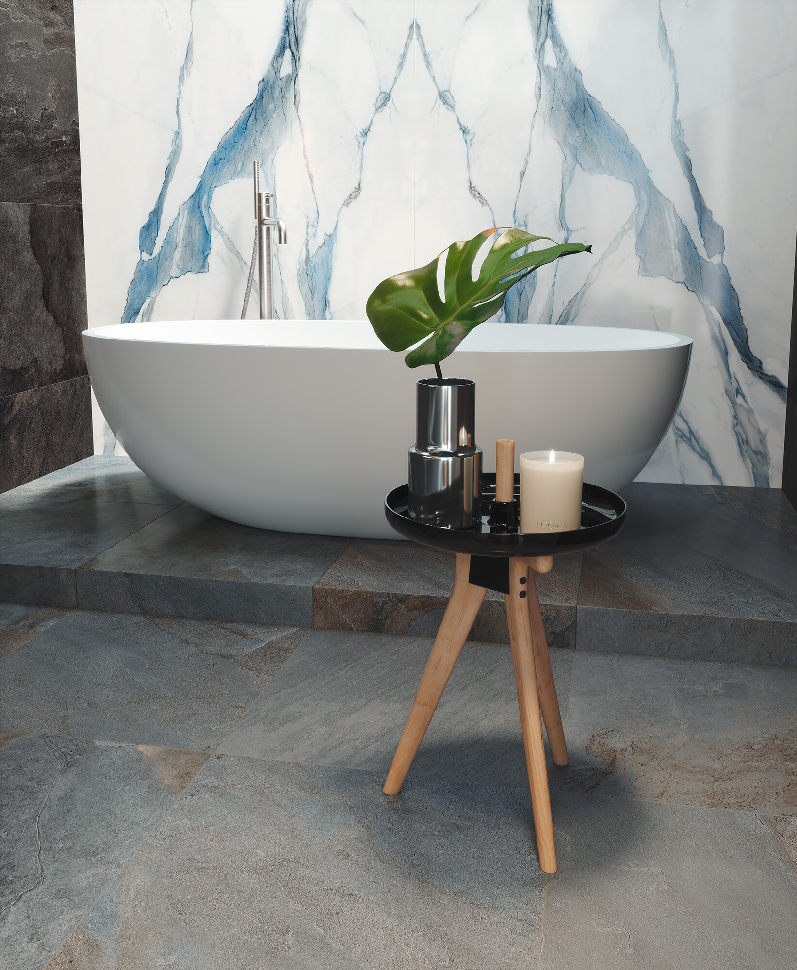 Carrelage Porcelaine Effet Pierre Ardoise Foncé 30X60 - Epep1151