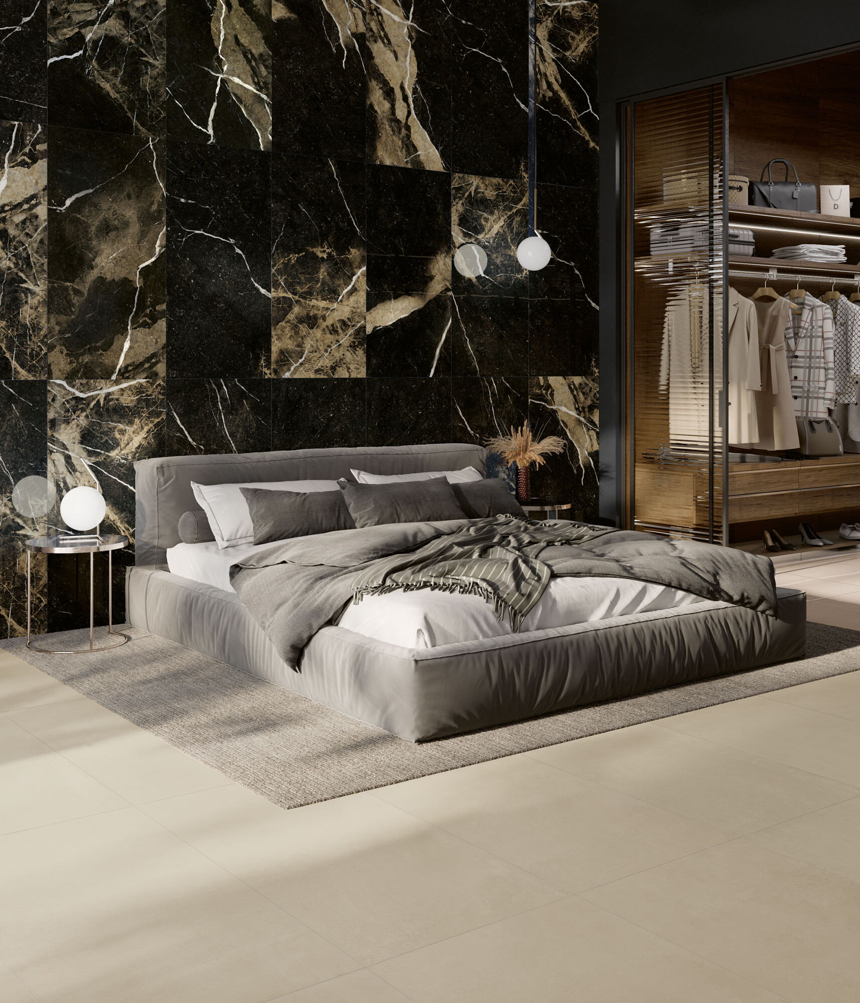 Carrelage Porcelaine Effet Marbre Veines Beige Noir Mat 60X120 - Epib163