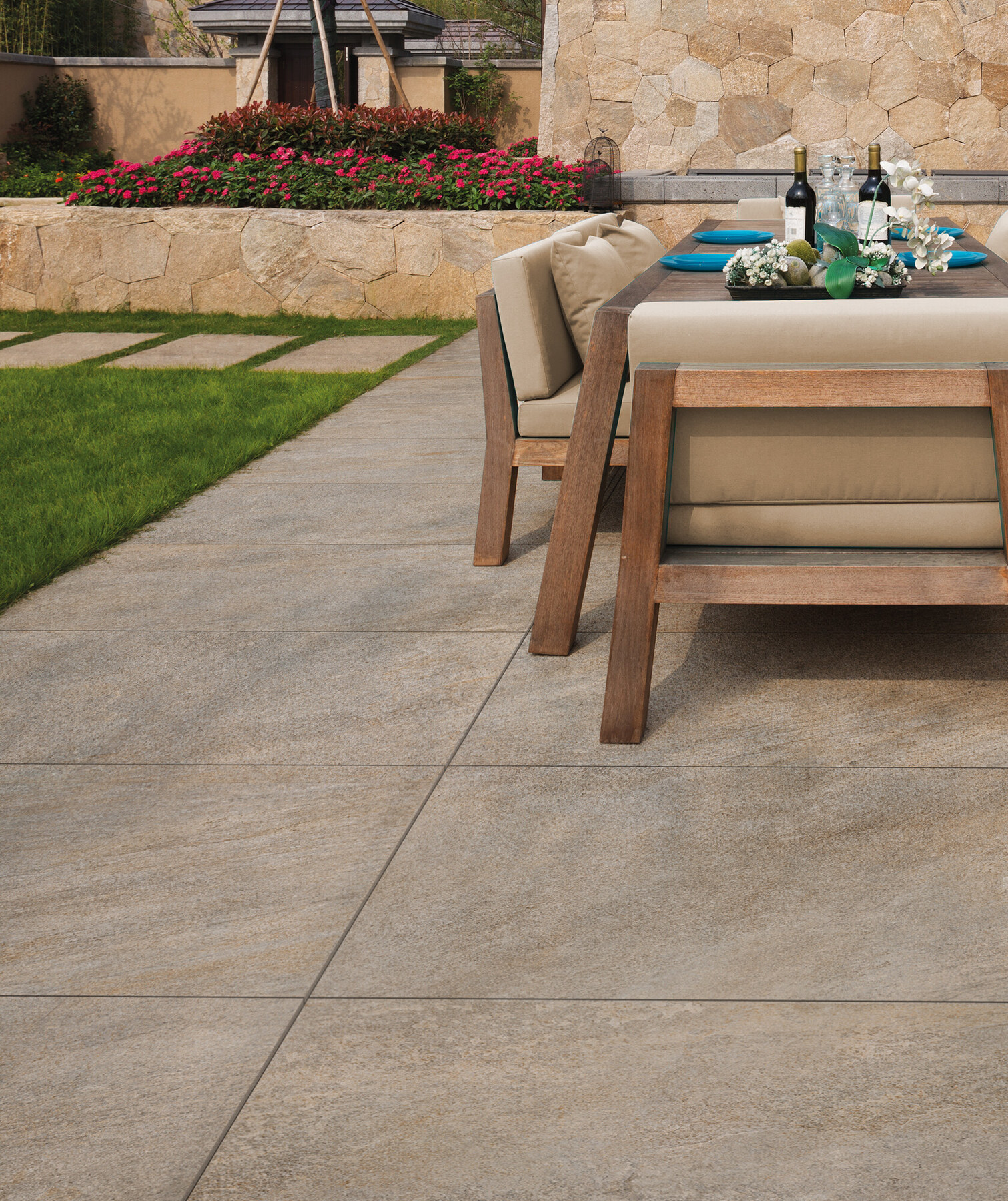 Carrelage Grès cérame Effet Pierre Antidérapant Beige 60X120 - Ereb1187