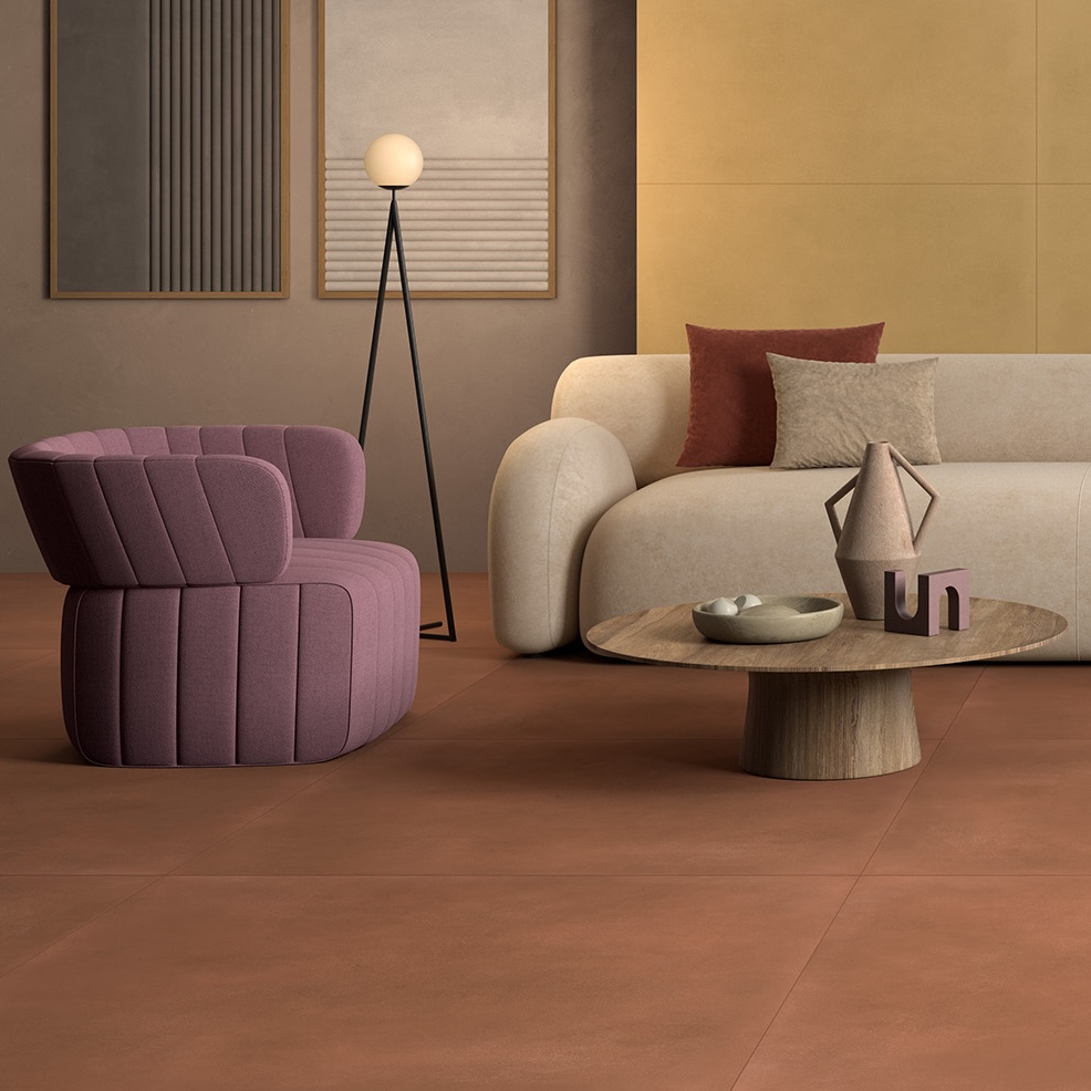 Carrelage Porcelaine Effet Ciment Rouge 120X120 - Erts699