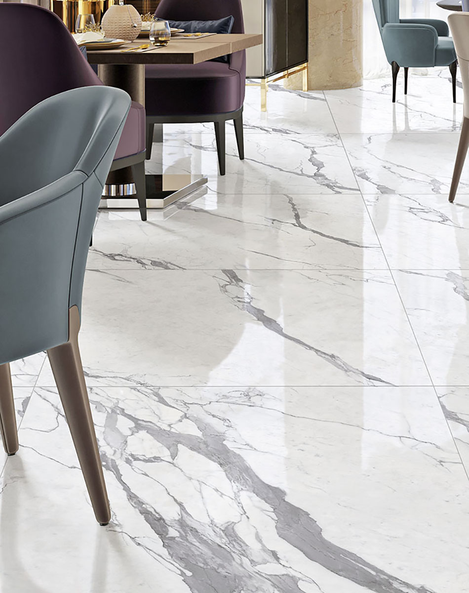 Carrelage Porcelaine Effet Marbre Statuario Blanc Poli 60X120 - Essu179