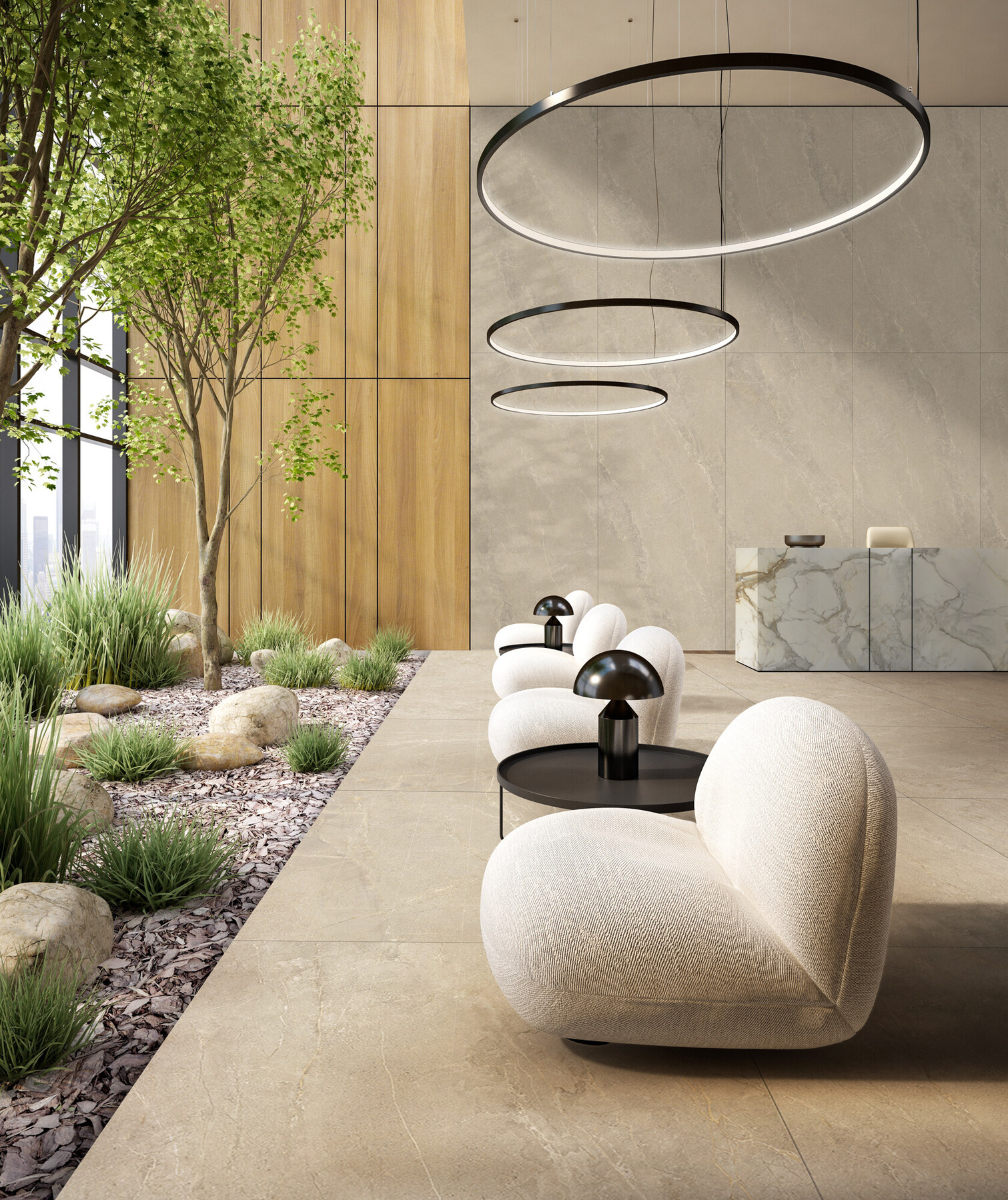 Carrelage Porcelaine Effet Pierre Veiné Beige 20mm R11 60X120 - Ewds1347