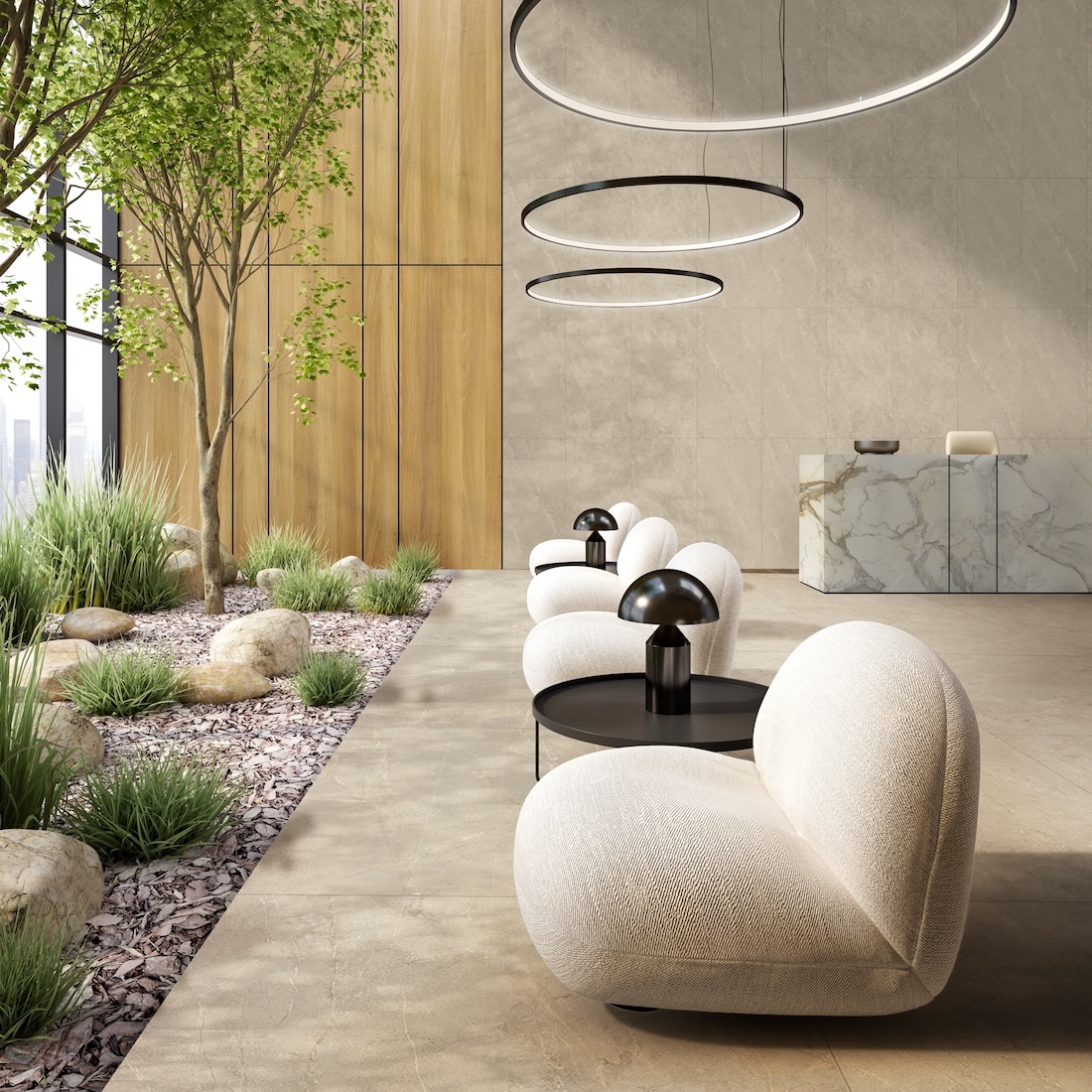 Carrelage Porcelaine Effet Pierre Veiné Beige 20mm R11 60X120 - Ewds1347