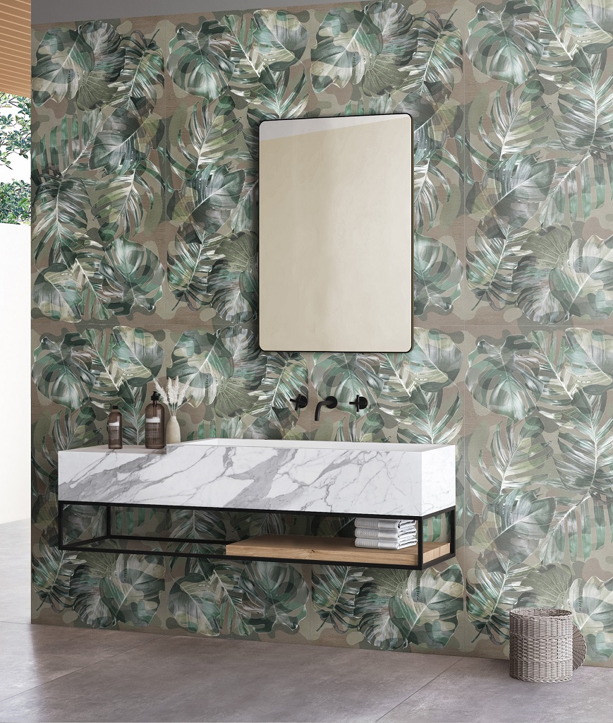 Carrelage Mural Décoré Vert en Grès Cérame 60X120 - EWTK1494