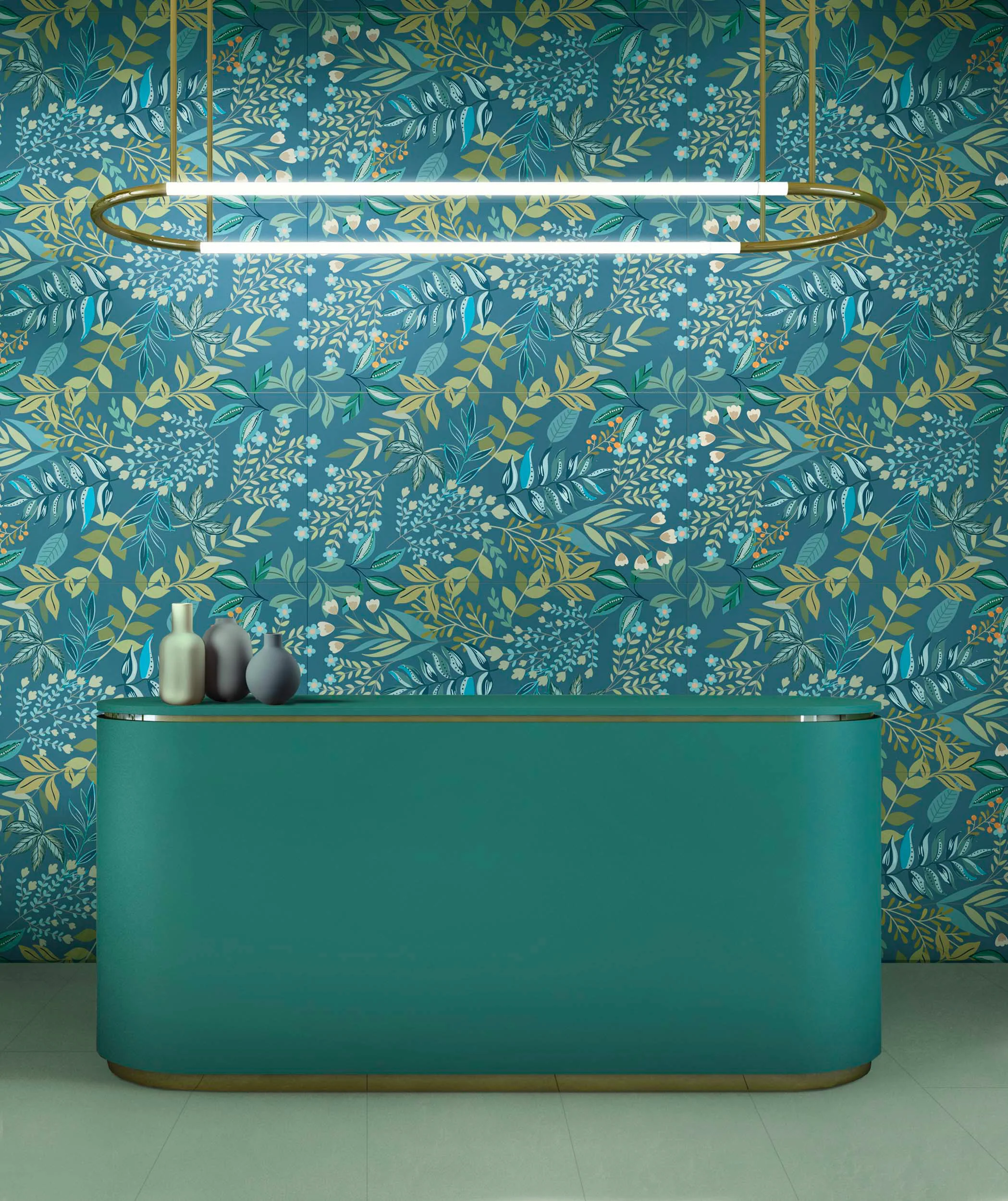 Carrelage Mural Décoré Bleu en Grès Cérame 60X120 - EWTM1498