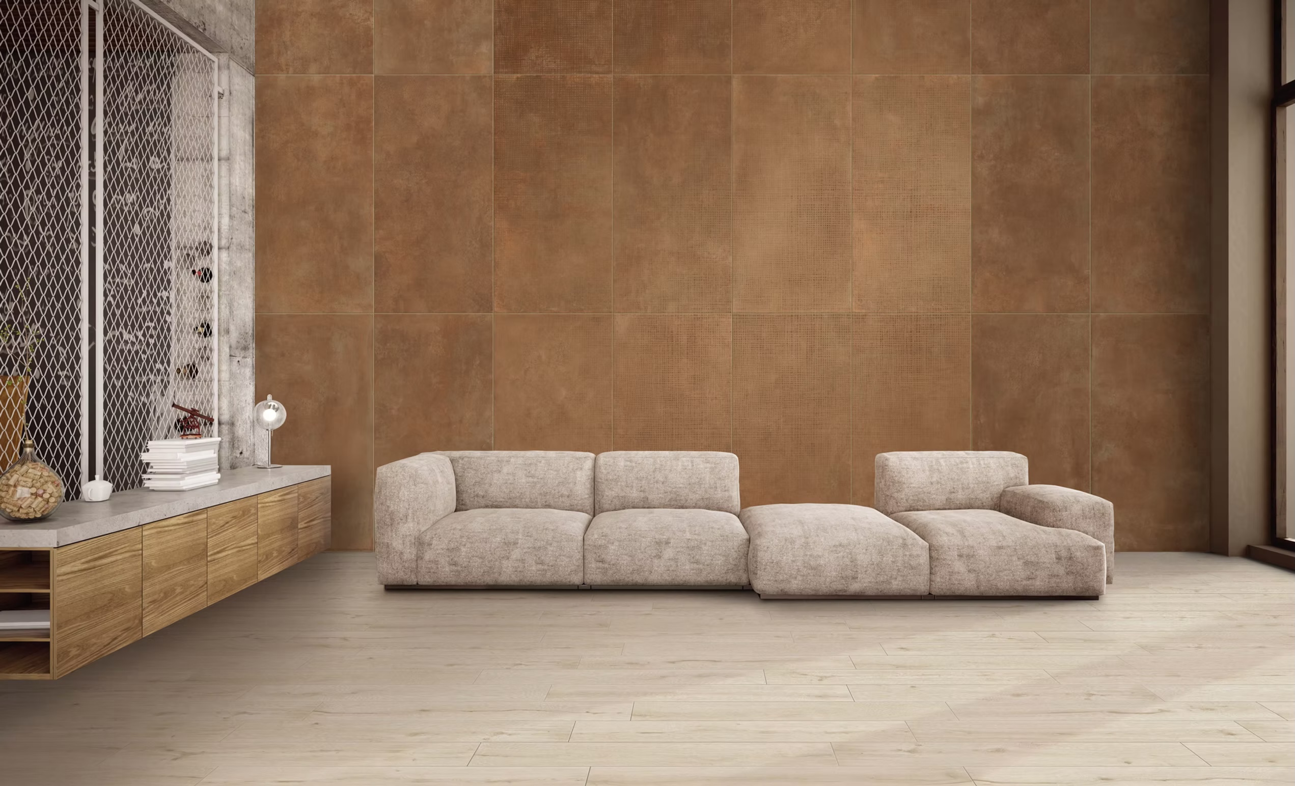 Revêtement en Grès Cérame Effet Métal Corten Côtelé 60x120 - MTGP-0002